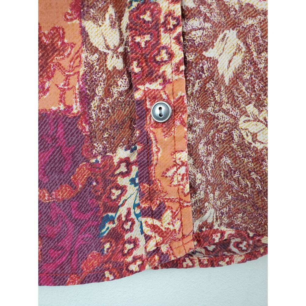 Lucky Brand Womens Small Patchwork Top Boho Button Down Rust Bohemian - Picture 3 of 10
